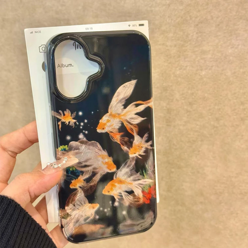 Funda de teléfono Koi Goldfish Sparkle negra brillante para Samsung Galaxy A55 A56 A36 A26 A16 A53 A06 A14 A24 A34 A54 A15 A25 A35 - imagen 5