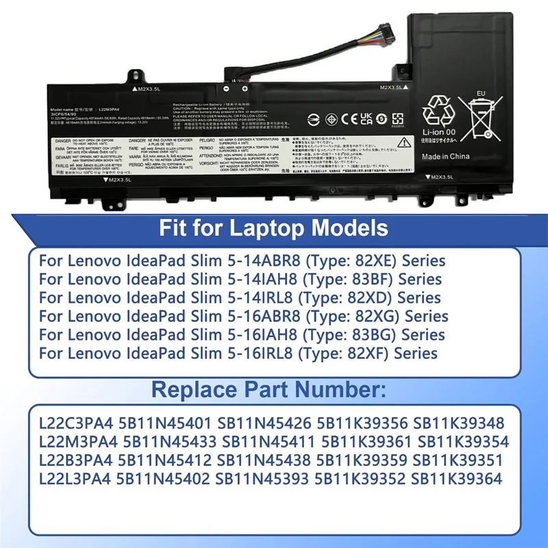 L22M3PA4 11,52 V 56.6Wh batería del ordenador portátil para Lenovo IdeaPad Slim 5-14IRL8 5-14ABR8 5-14IAH8 5-16IRL8 16ABR8 16IAH8 L22L3PA4 L22C3PA - imagen 4