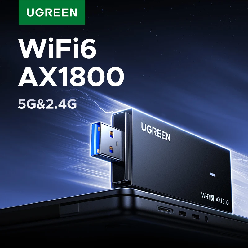 UGREEN-Adaptador WiFi AX1800 WiFi6, 5G y 2,4G, USB 3,0 de doble banda, WiFi para PC, portátil, antena Wifi, receptor USB Ethernet, tarjeta de red