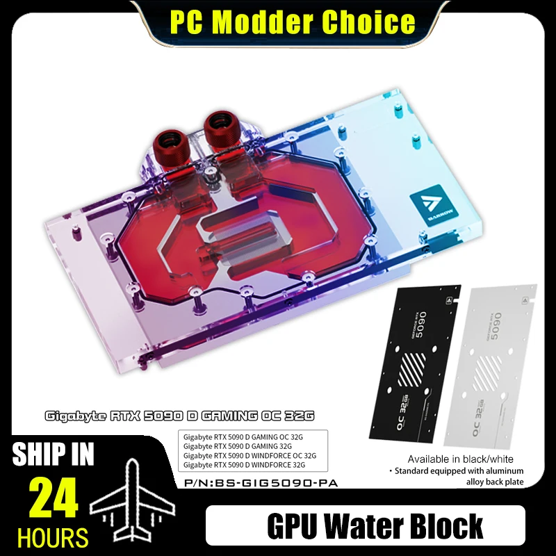 Enfriador de agua con tarjeta gráfica Barrow para Gigabyte RTX5090 Gaming/Windforce GPU Watercooler ARGB, + placa trasera de aluminio, BS-GIG5090-PA