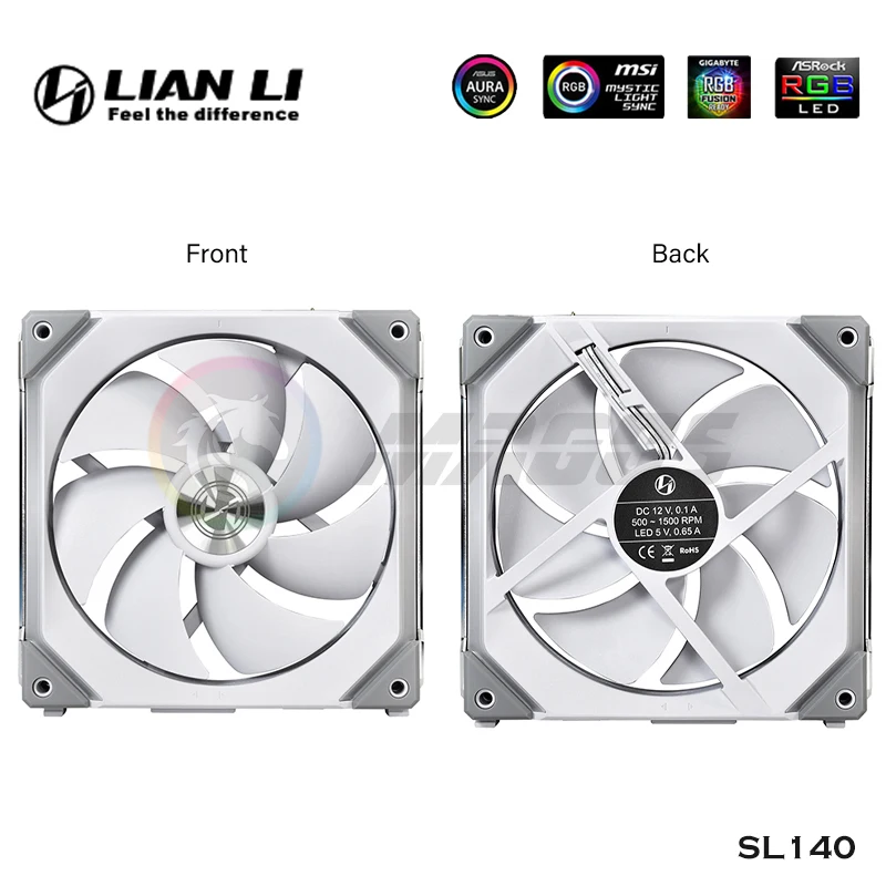 LIAN LI UNI FAN SL140 V1 Caja de jugador modular con cadena de margaritas/sin cable, refrigerador de 14 cm L-Connect, M/B ARGB SYNC negro/blanco, paquete de 2 ventiladores - imagen 4