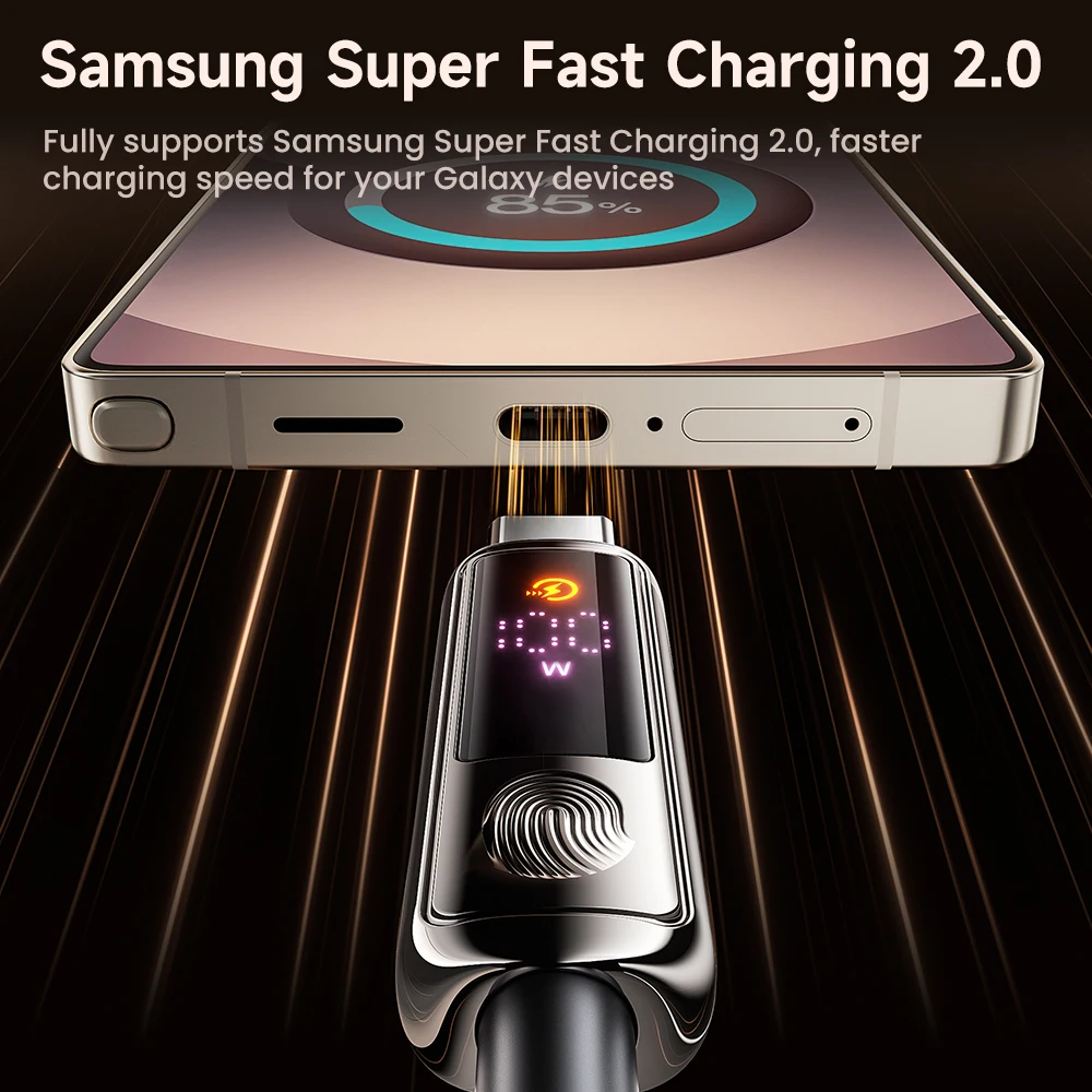 Toocki 100W USB C a USB C Cable PD3.0 QC4.0 Pantalla de batería Cable de carga rápida tipo C para Macbook iPhone 16 15 Samsung S25 S24 - imagen 5