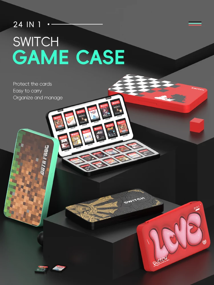 DATA FROG-funda protectora 24 en 1 para tarjetas de juego, caja de almacenamiento de tarjetas de juego de carcasa dura para accesorios Switch/Lite/Oled - imagen 5