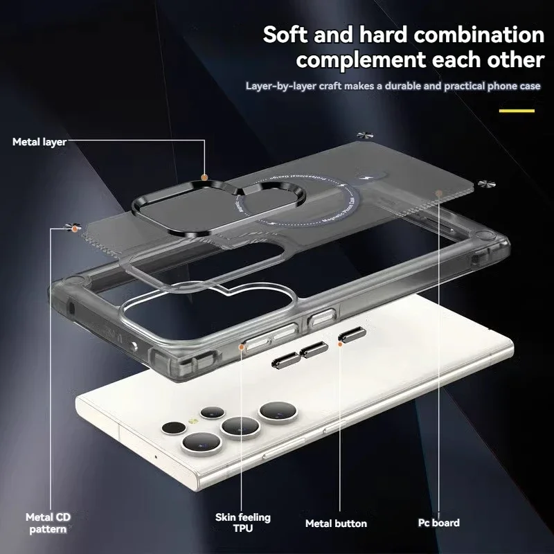 Funda magnética de armadura híbrida para Magsafe Samsung Galaxy S25 S24 S23 Ultra S22 Plus S 25 Mag, funda de teléfono con parachoques seguro a prueba de golpes - imagen 4