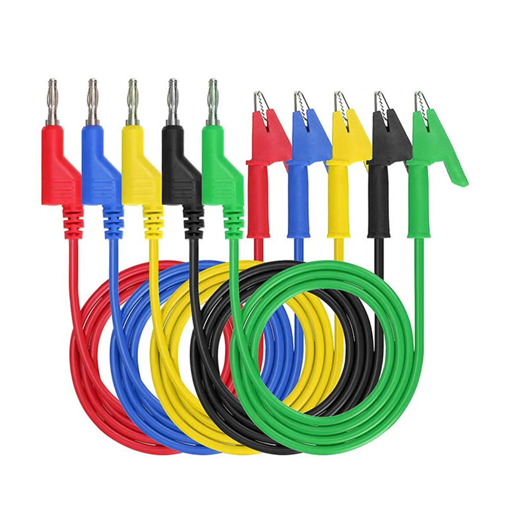 P1036 5 uds 1M apilable doble 4mm conector Banana a conector Banana multímetro cables de prueba Kit de cables 1000V/19A 5 colores Clip de cocodrilo