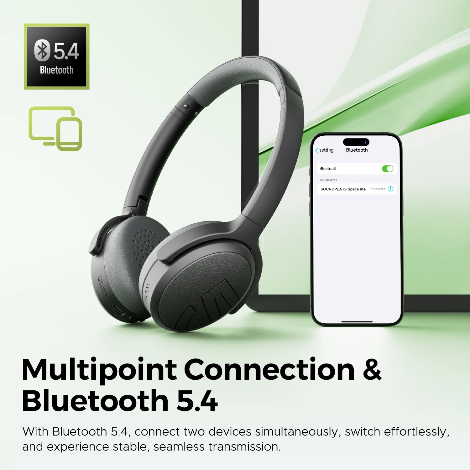 SoundPEATS Space Lite-auriculares Bluetooth 5,4, cascos híbridos con cancelación activa de ruido, inalámbricos por encima de la oreja, compatibles con carga rápida - imagen 5