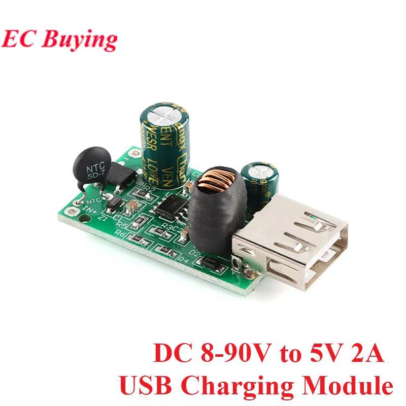DC 12V 24V 48V 72V 80V a 5V 2A USB módulo de carga reductor convertidor estabilizador alimentación Buck no aislada para teléfono móvil de coche