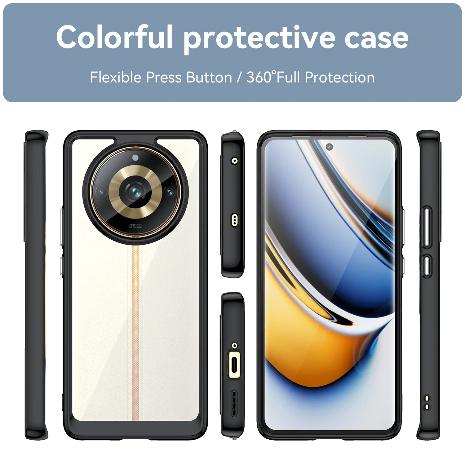 Funda transparente colorida de TPU para Realme 11 Pro + Pro Plus, Funda protectora a prueba de golpes, Funda con marco transparente - imagen 3