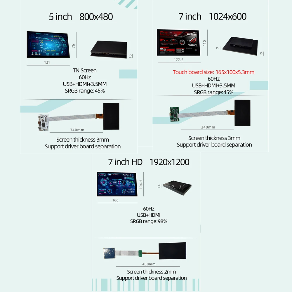 Monitor HD para PC, pantalla secundaria de 5 pulgadas, 7 pulgadas, táctil, 4k, CPU, 1920x1200, Detector de datos de temperatura, IPS, Aida64, 1024x600 - imagen 3