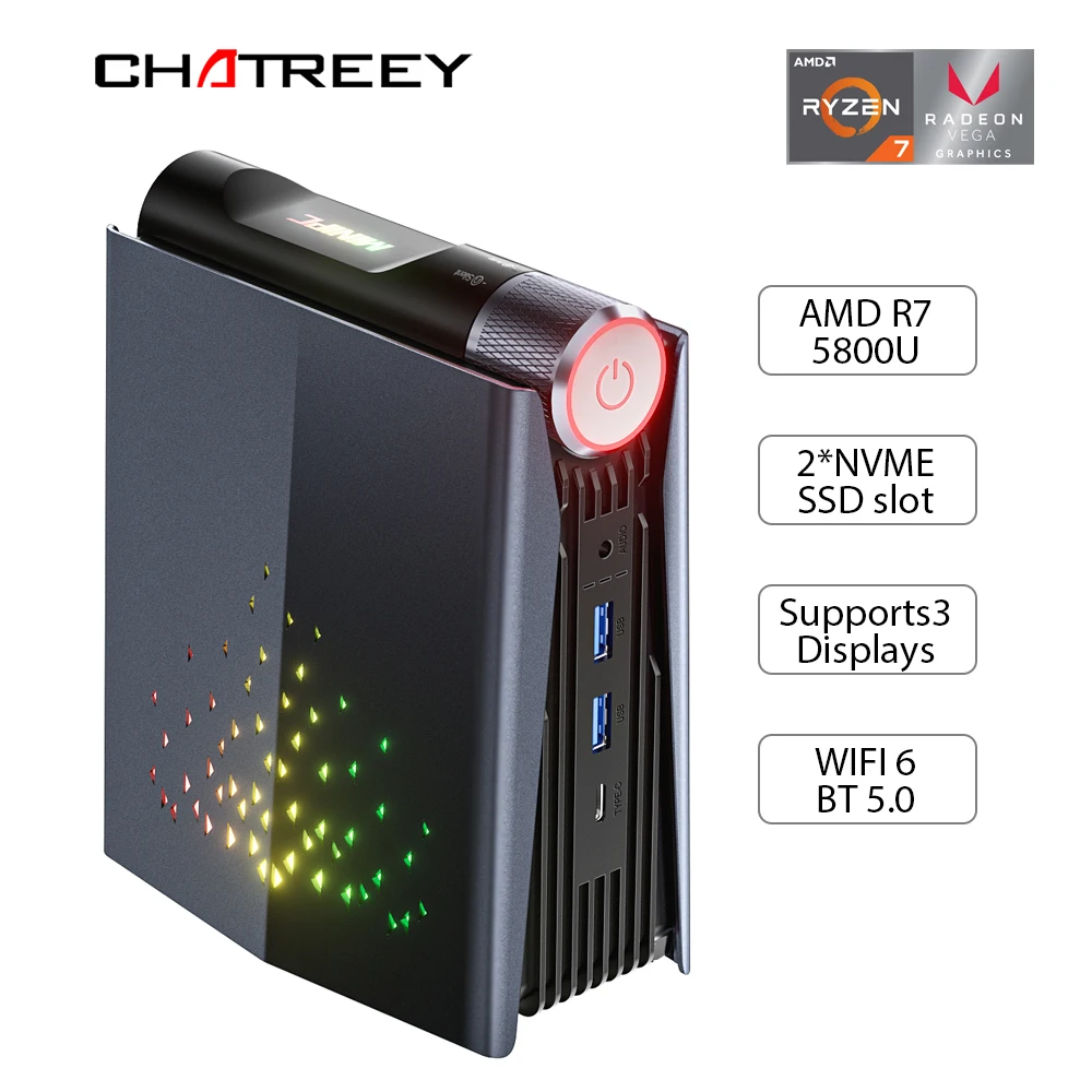 Chatreey-Mini PC AMR5 AM08 Ryzen 9 7940HS R7 5700U 7735HS 680M, ordenador de escritorio para juegos, Wifi 6 BT 5,0, Windows 11 - imagen 2