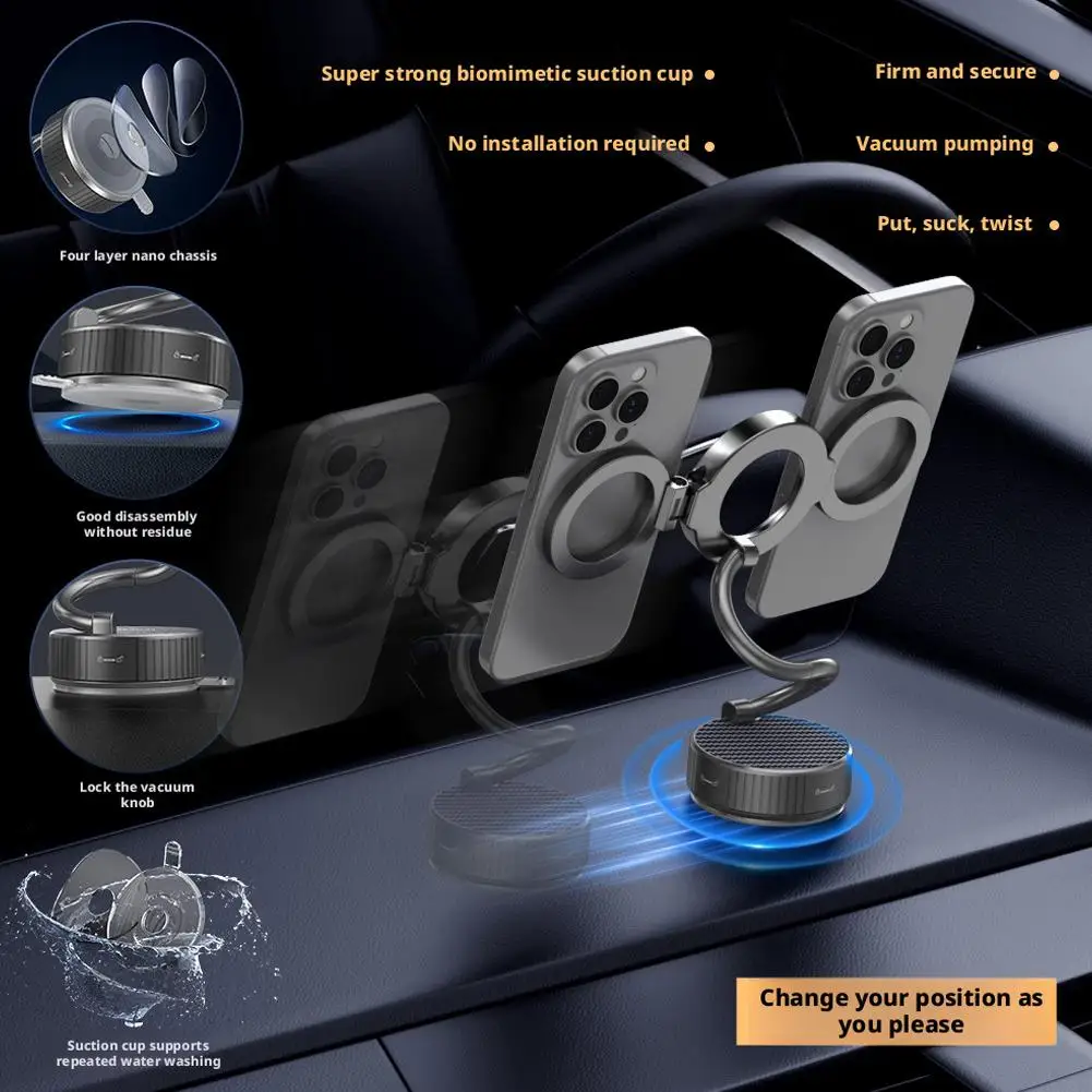 Soporte magnético para teléfono de doble cabeza, ventosa de rotación, soporte para teléfono para coche, soporte plegable ajustable para teléfono, tablero - imagen 4