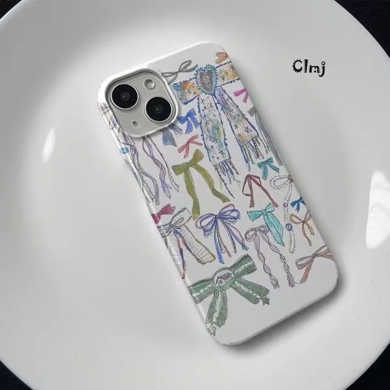 Clmj-funda de teléfono con lazo INS coreano para iPhone 16, 15, 14, 13, 12, 11 Pro Max, XS, XR, XSMax 6, 7, 8 Plus, cubierta dura HD brillante Vintage para PC