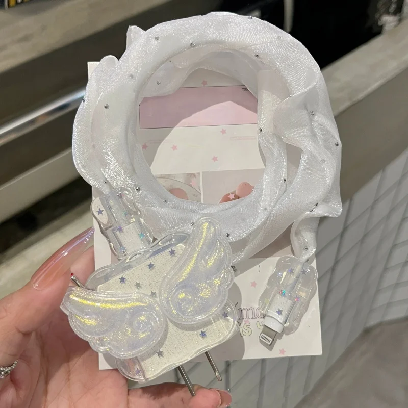 Funda de cargador kawaii 3D Wing Glitter Star TPU para IPhone 11 12 13 14 15 16 17 18W-20W funda protectora de carga rápida funda de cargador