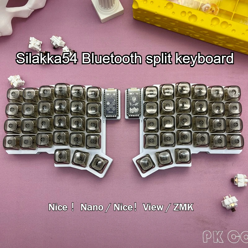 Silakka54 Teclado dividido Bluetooth con cable de modo Dual ergonómico Teclado Gamer Split personalizado ZMK Teclado mecánico para juegos de intercambio en caliente