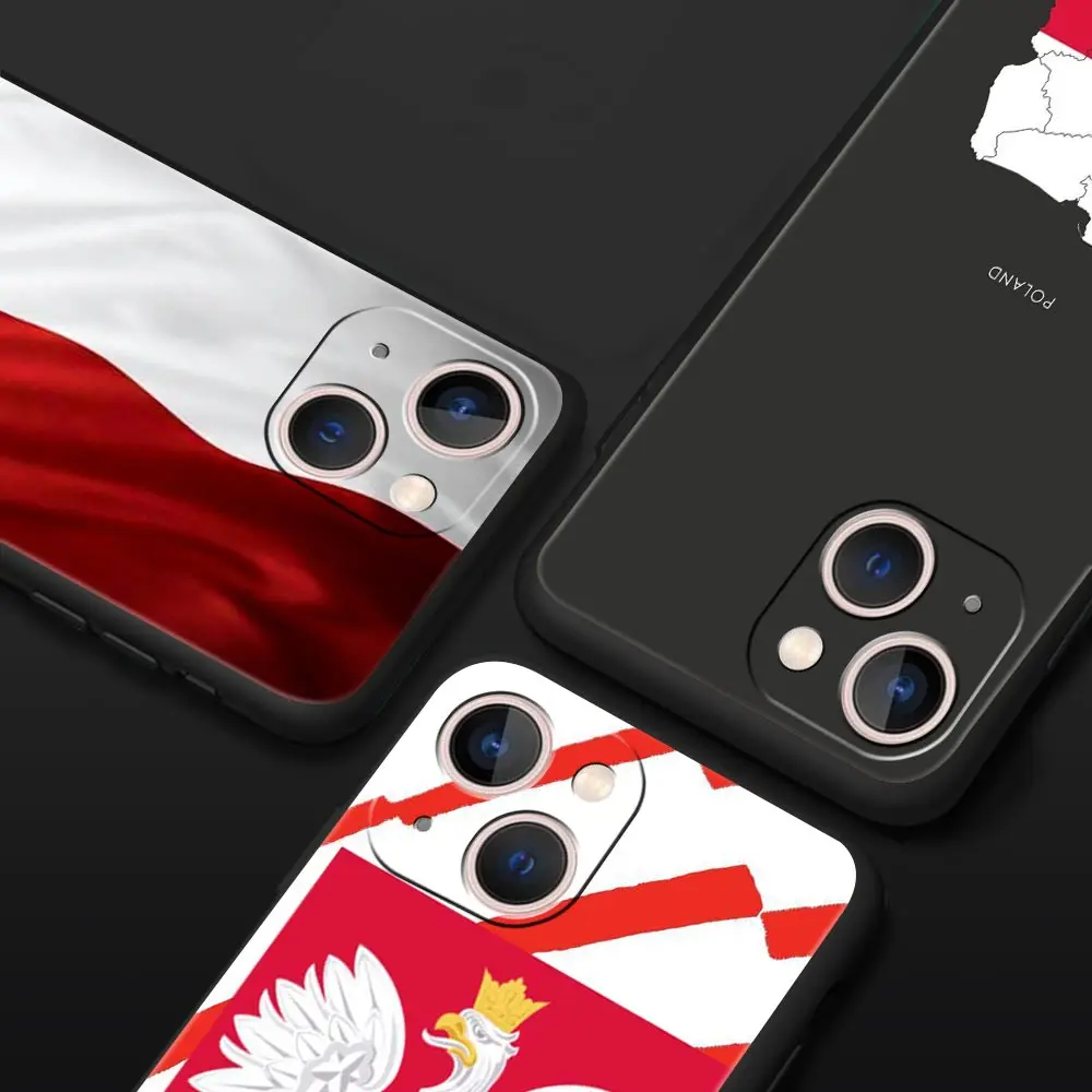 Funda de teléfono de lujo con bandera polaca para iPhone 17 Air 16 Plus 13 15 14 12 11 Pro MAX 7 8 SE, funda negra de TPU suave - imagen 2