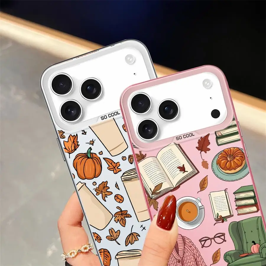 Funda trasera de teléfono para iPhone 16 17 Pro Max 14 XS 17Air 16e 15 Plus XR 12 13 11 hoja de arce de calabaza de dibujos animados - imagen 2