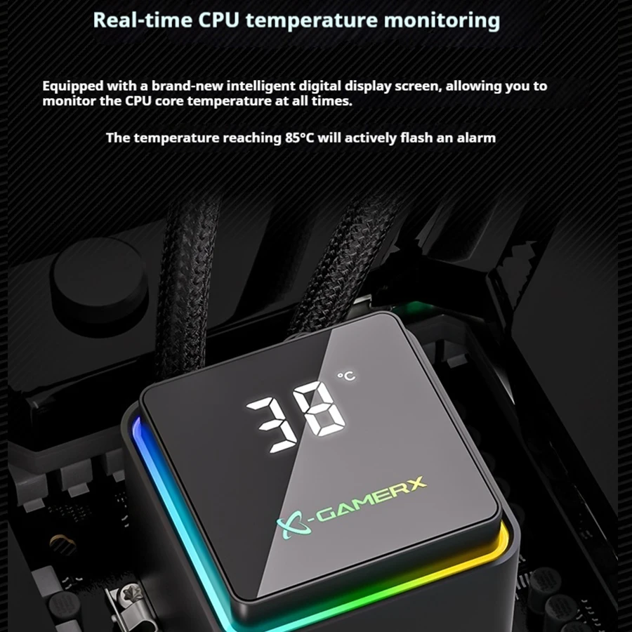 Enfriador de agua X-GAMERX PowerTrain M240 240 mm Efectos de luz ARGB global 360 ° Cubierta magnética pantalla de visualización digital enfriador de cpu aio - imagen 5