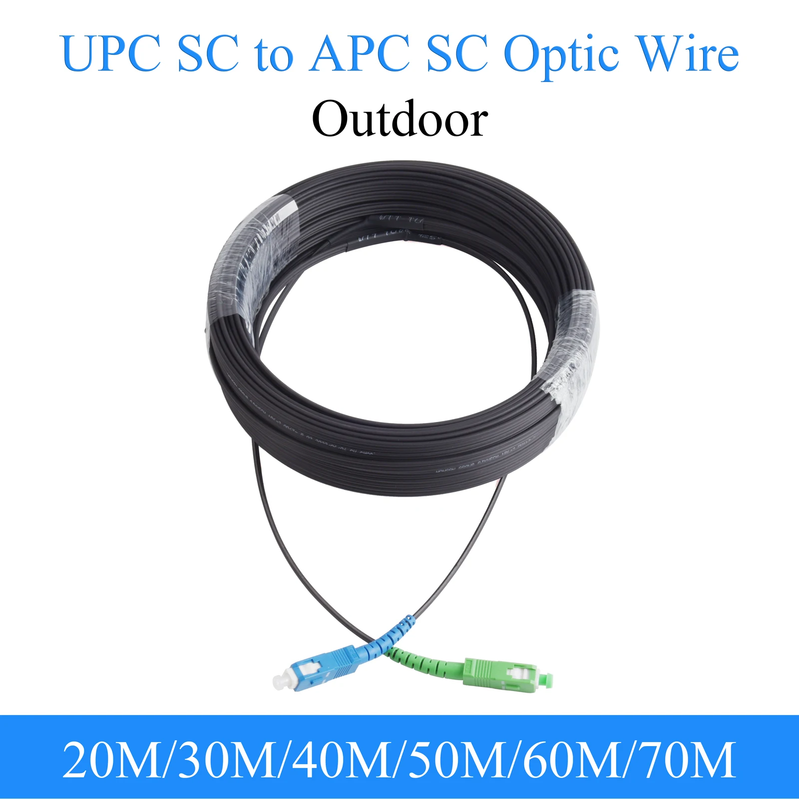 Cable de conexión de fibra óptica Simplex monomodo de 1 núcleo para exteriores-Cable de extensión APC SC a UPC SC 20M/30M/40M/50M/60M/70M