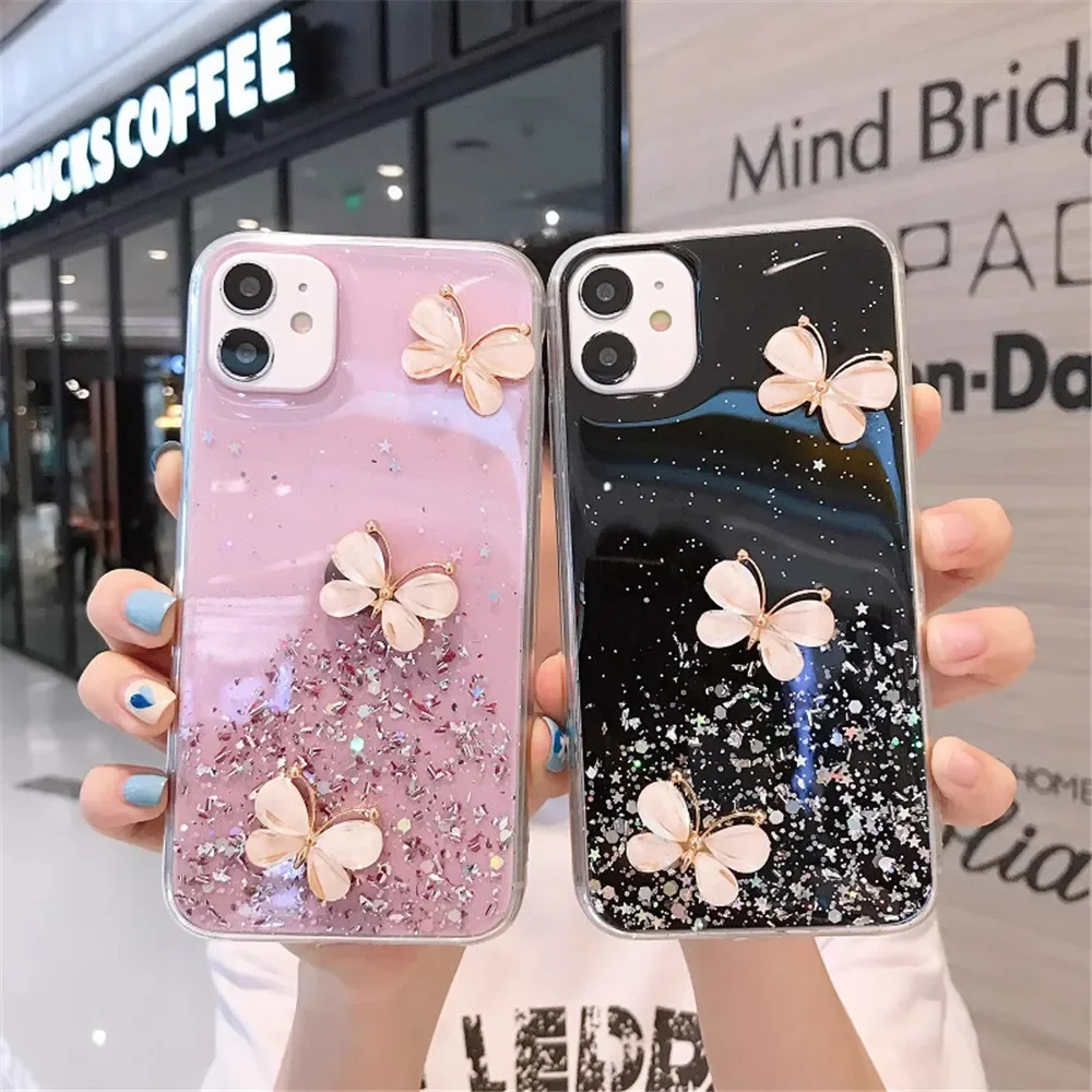 Para Redmi Note 14 4G lentejuelas brillo 3D mariposa funda para Xiaomi Redmi Note 14 Pro Plus Note14pro 14C 14T POCO X7 funda de silicona - imagen 2