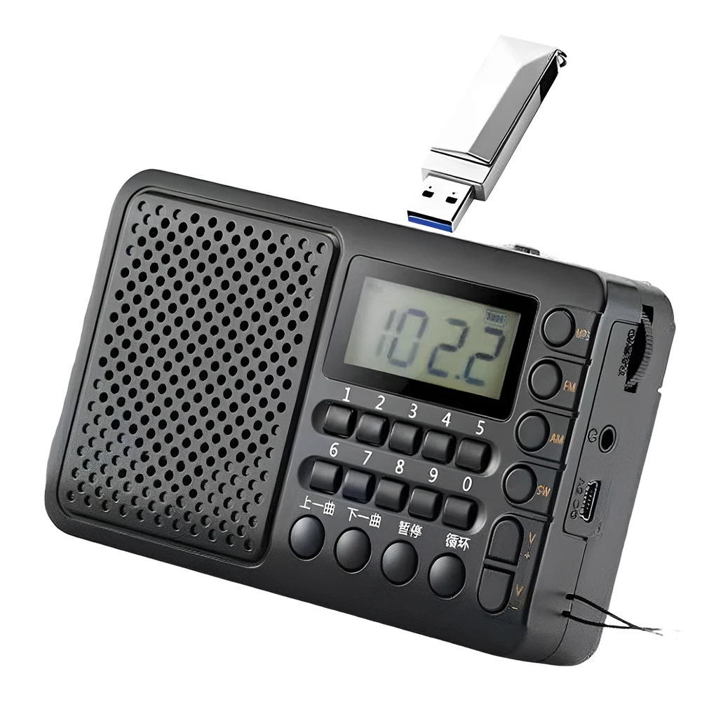 Receptor FM/AM/SW portátil con pantalla LED, Radio de bolsillo, compatible con tarjeta TF, unidad USB, reproductor de música MP3 para el hogar y al aire libre