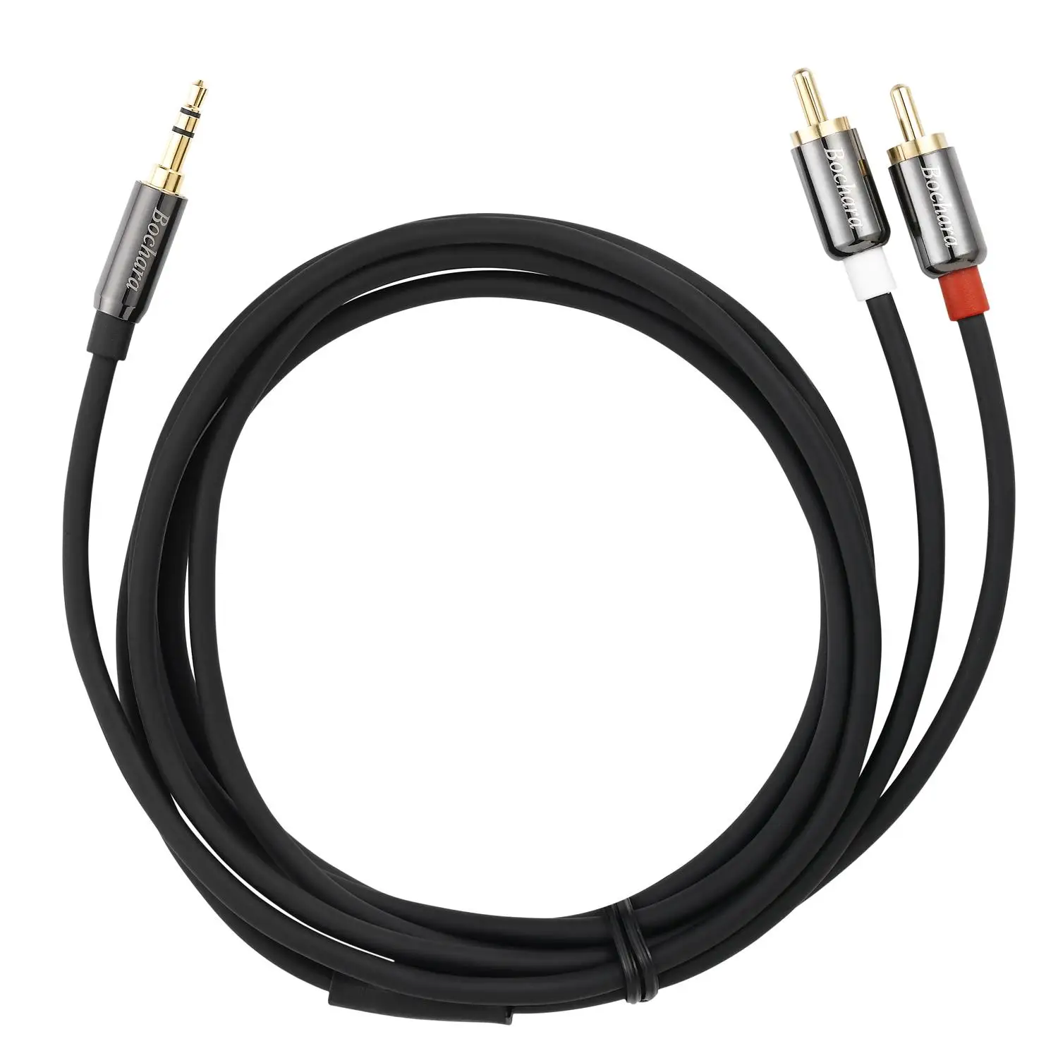 Bochara-cable de Audio TRS 1/8mm a 2RCA OFC, Cable de aluminio + blindaje trenzado para altavoces, amplificador, 5m, 10m, 15m, 20m, 3,5" - imagen 5