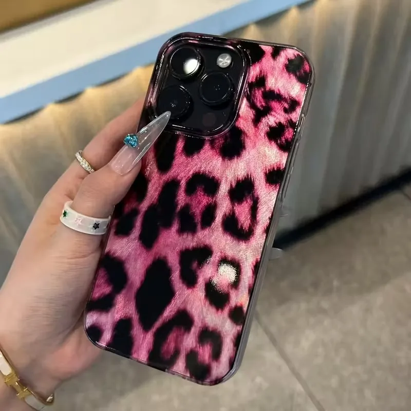 Funda de teléfono con textura de concha y estampado de leopardo de lujo para iPhone 17 Pro Max 16 15 14 Plus 13 12 Pro Max 16e 17Air 13Pro 7 8 Plus - imagen 3