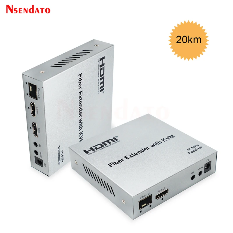 Extensor USB HDMI KVM sobre fibra óptica 20Km 4K 60hz HDMI USB transmisor y receptor extensor para teclado USB ratón