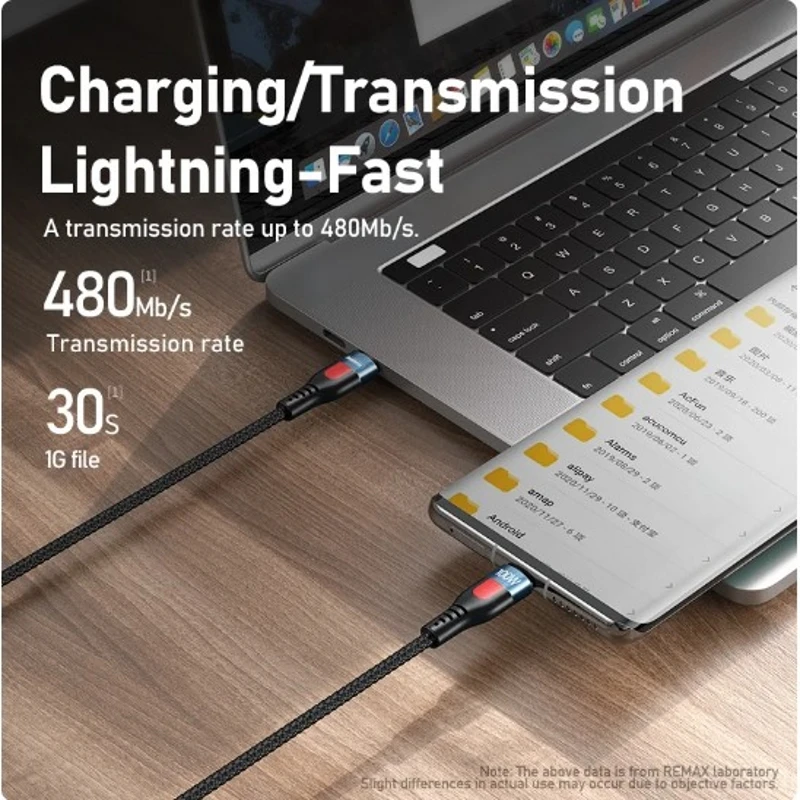 Remax-Cable de datos elástico de aleación de Zinc, 100W, con C-C de luz indicadora, carga súper rápida tipo C a tipo C para teléfonos/portátiles/tabletas - imagen 5