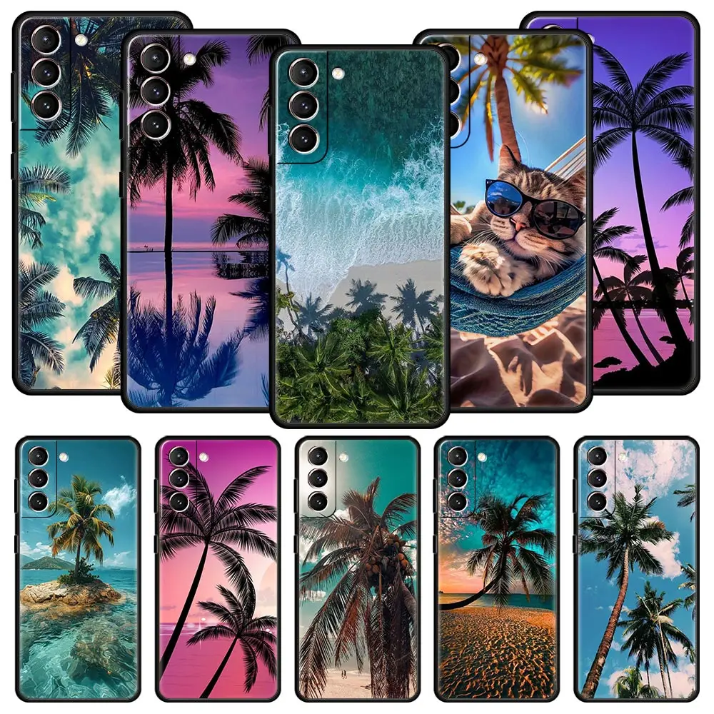 Funda de teléfono de palmera de coco para Samsung Galaxy S24 S23 S22 S20 Ultra S21 FE 5G S10 S9 Plus S10E S8 funda suave