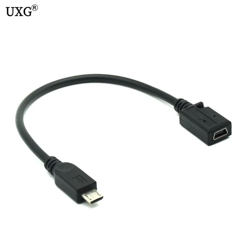 Conector Mini USB hembra a Micro USB macho de 15cm, Cable de carga y sincronización de datos, Cable corto de transferencia para teléfonos, MP3, MP4, Color negro