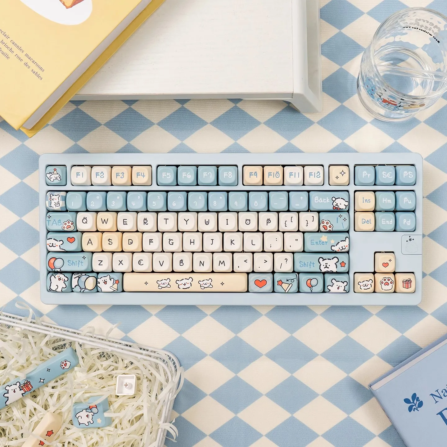 136 teclas GMK azul MOA Keycaps PBT Dye Subbed Key Caps Cherry Profile Keycap con 2.25U 2.75U 3U 7U barra espaciadora ISO Enter - imagen 2