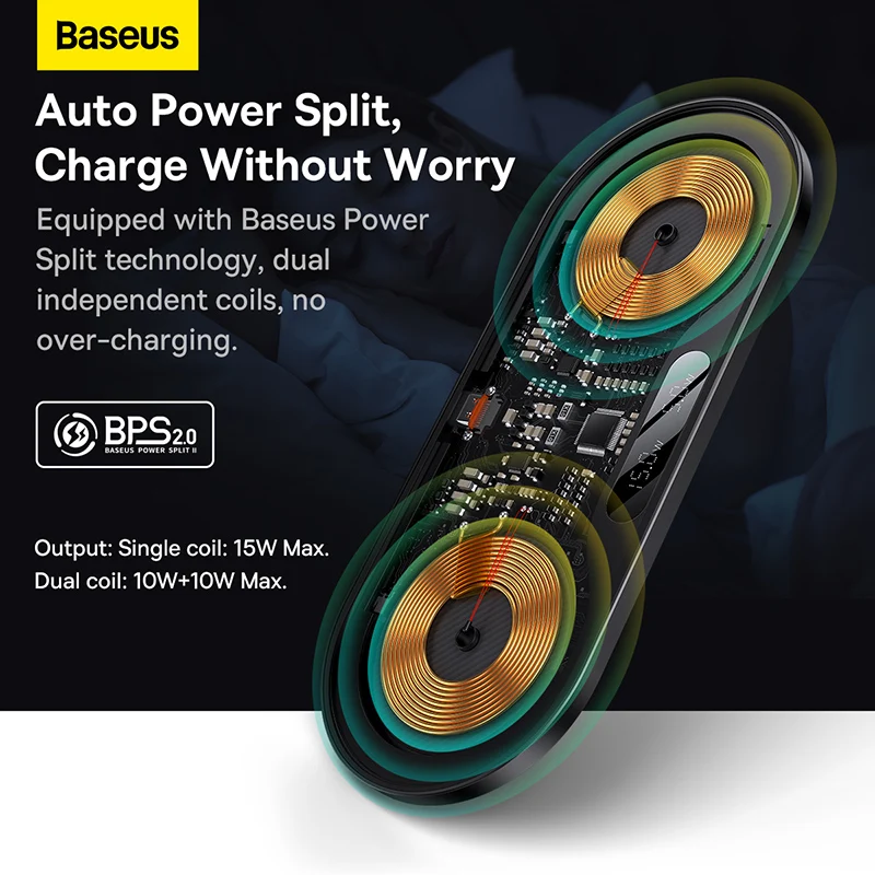 Baseus-cargador inalámbrico Dual Qi para móvil, Cargador rápido de inducción 2 en 1, 20W, para iPhone 14, 13, 12 Pro, Max, 11, 8, Airpods 3, Xiaomi - imagen 4