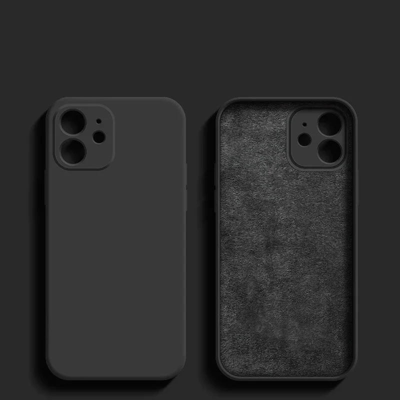 Funda de teléfono de silicona líquida negra para IPhone 13, 12, 11, 14, 15 Pro, XS Max, XR X 8, 7, 6S, 6 Plus SE 2020, funda trasera suave - imagen 3