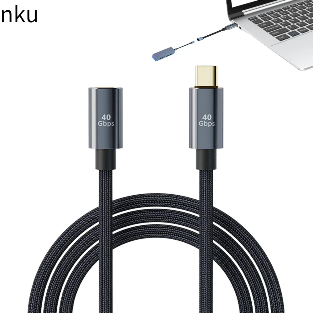 Nku-Cables de extensión USB 4 tipo C, extensor macho a hembra, transferencia de datos de 40Gbps, Cable de carga de 100W para PC, portátiles y Monitor
