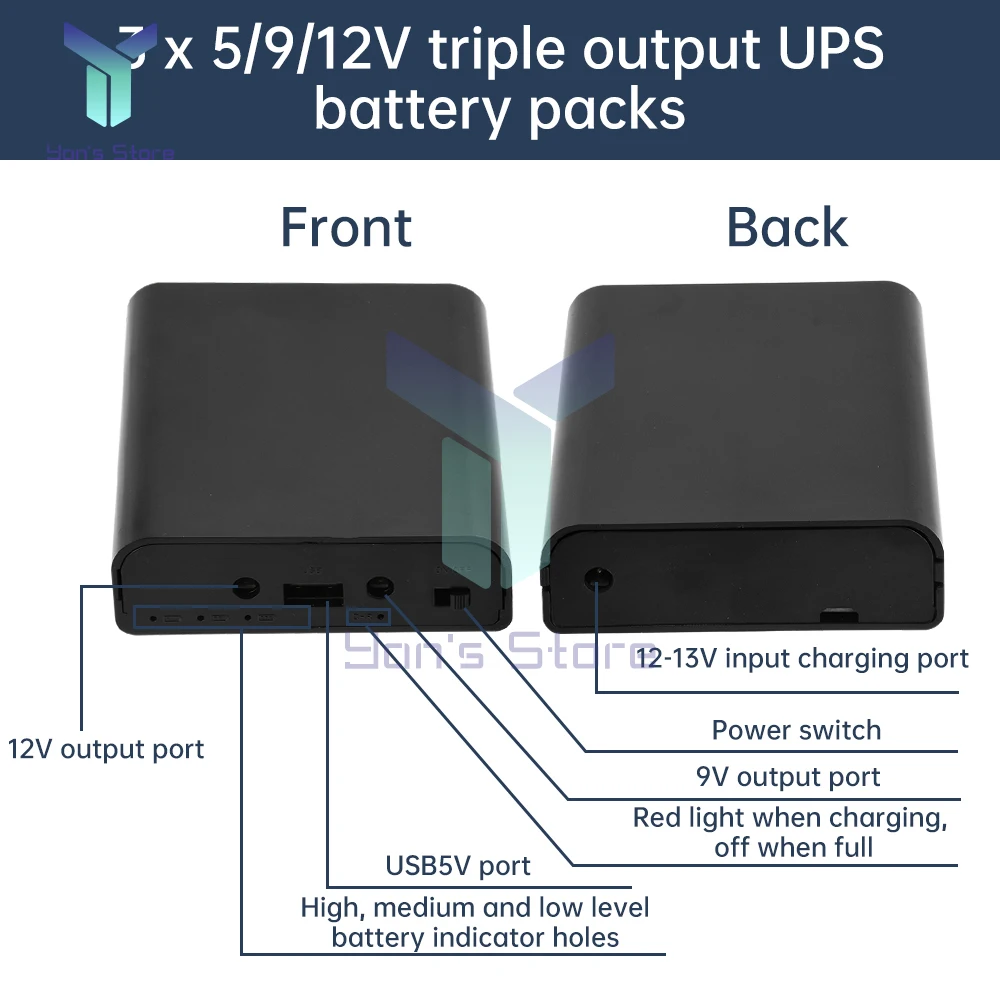 Kit gratuito de soldadura de batería de litio UPS de 5V, 9V, 12V, caja de batería sin soldadura 18650 de 3 bits para enrutador, caja de fuente de alimentación de módem óptico - imagen 4