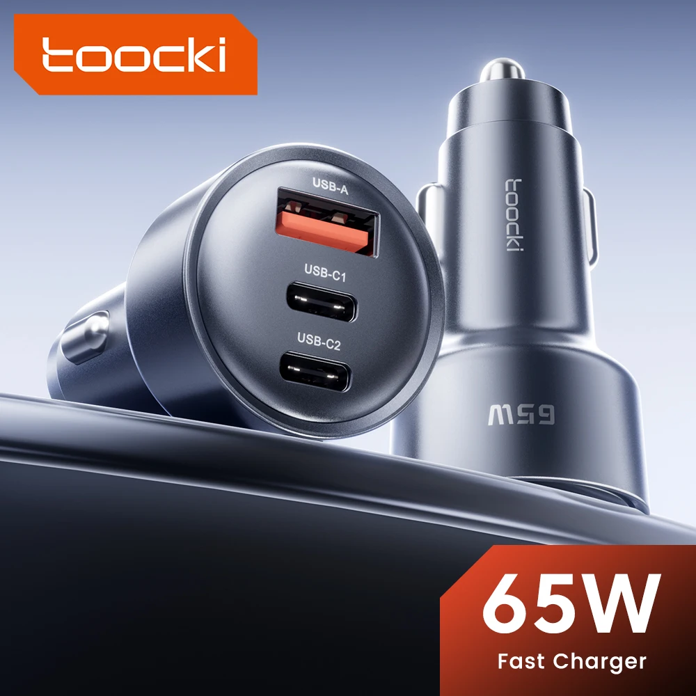 Toocki 65W USB C cargador de coche 3 puertos tipo C carga rápida PPS PD3.0 QC cargador de teléfono de coche para iPhone 16 Xiaomi Huawei Samsung