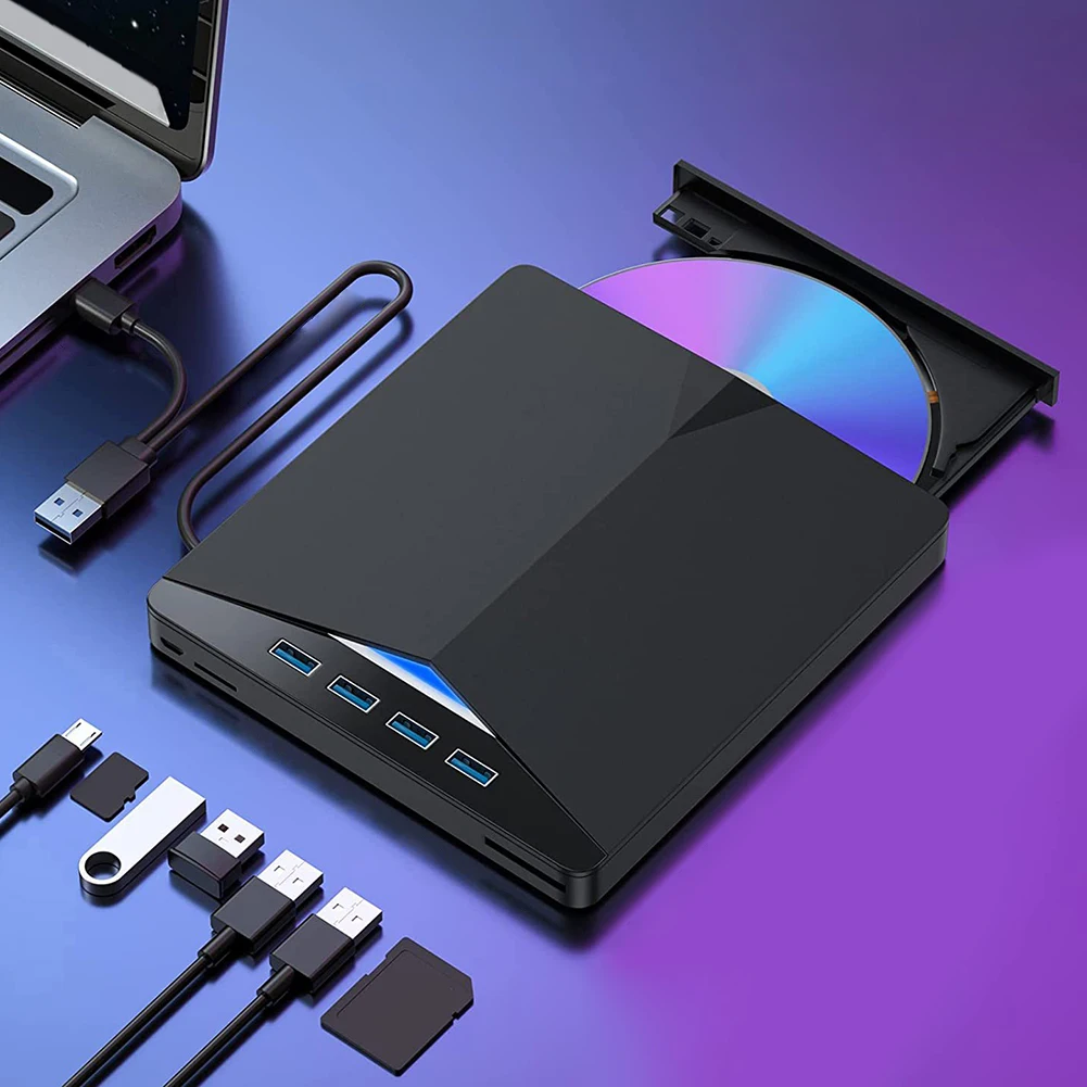 Unidad móvil externa USB 3,0 TypeC 7 en 1, grabador de CD y DVD, Plug-and-Play de alta velocidad para Windows 11/10/8/7/Linux/OS - imagen 3