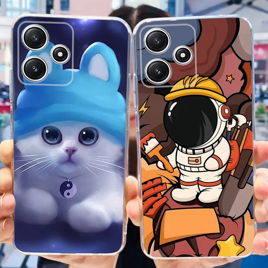 Funda con dibujo de gato y flores para Xiaomi Redmi 12 5G 2023, carcasa trasera de TPU suave para Redmi12 5G, parachoques de teléfono Global - imagen 3