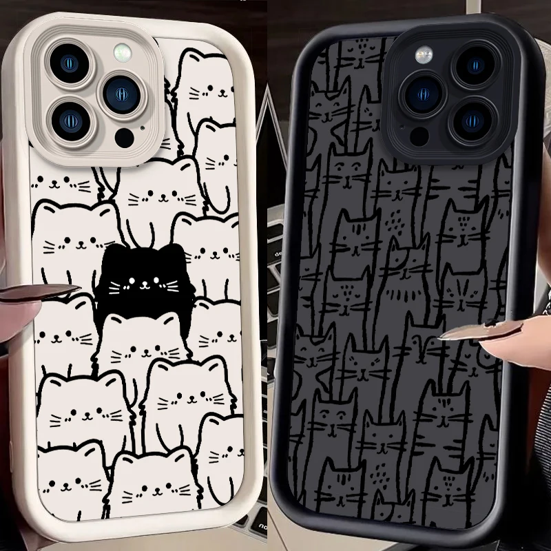Cute Cats Dogs Art Design Eye Ladder For Apple iPhone 15 14 13 12 11 XS XR X Pro Max Plus Cover Phone Case