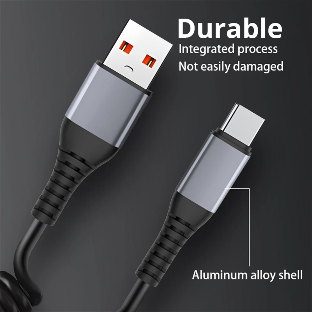 NNBILI Cable de carga rápida telescópico de 66W, cargador USB 6A, Cable tipo C, Cable de resorte de carga rápida para Huawei, Xiaomi, Samsung - imagen 4