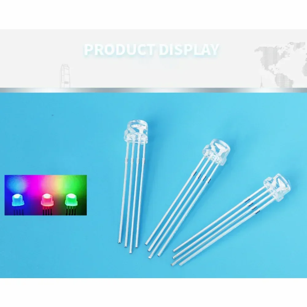 50 Uds 5mm LED a todo color RGB rojo/verde/azul cátodo común/ánodo cuatro pies sombrero de paja transparente Kit de diodo de luz LED - imagen 4