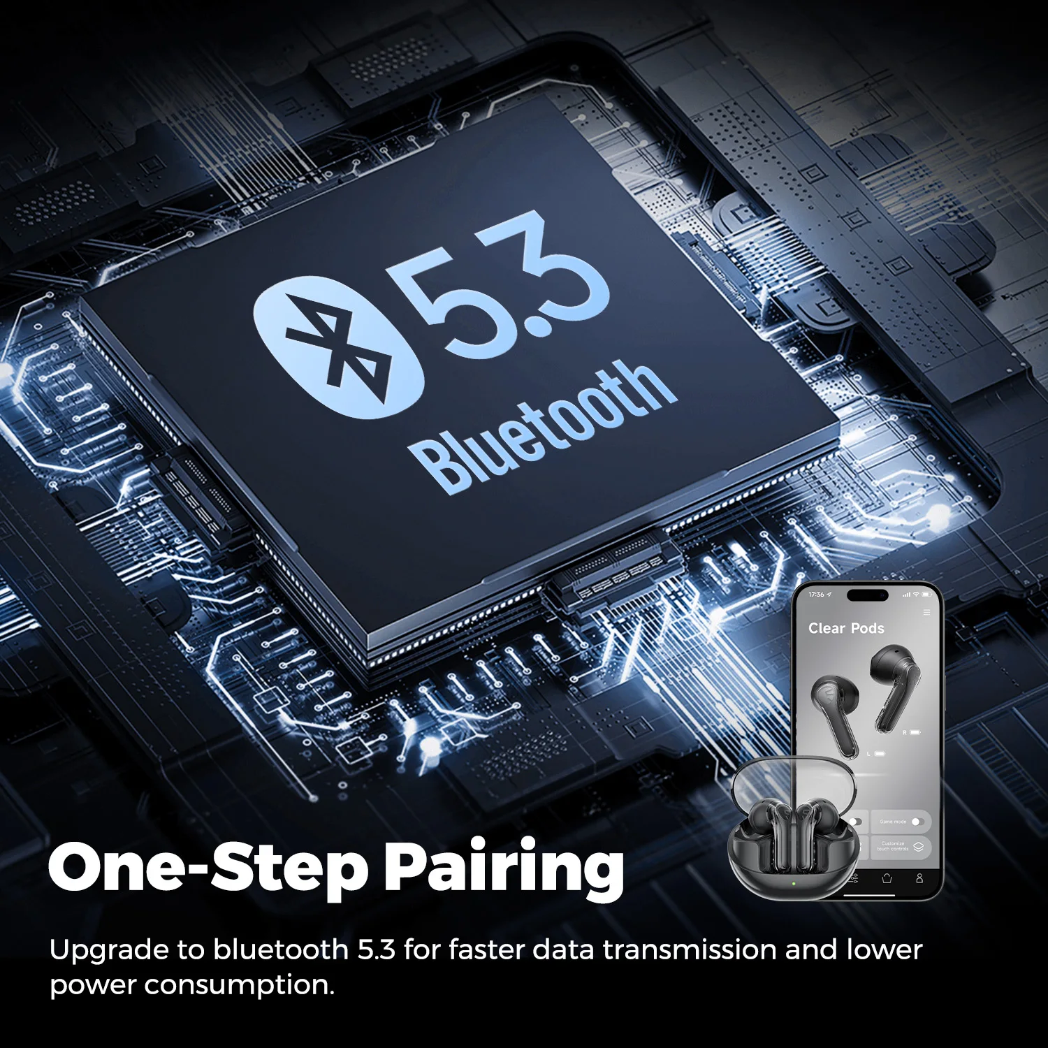 SoundPEATS Clear Pods Auriculares inalámbricos Bluetooth con micrófono ENC dual, controladores de 13 mm, graves profundos, tiempo de reproducción total 40 horas, control de aplicaciones - imagen 5