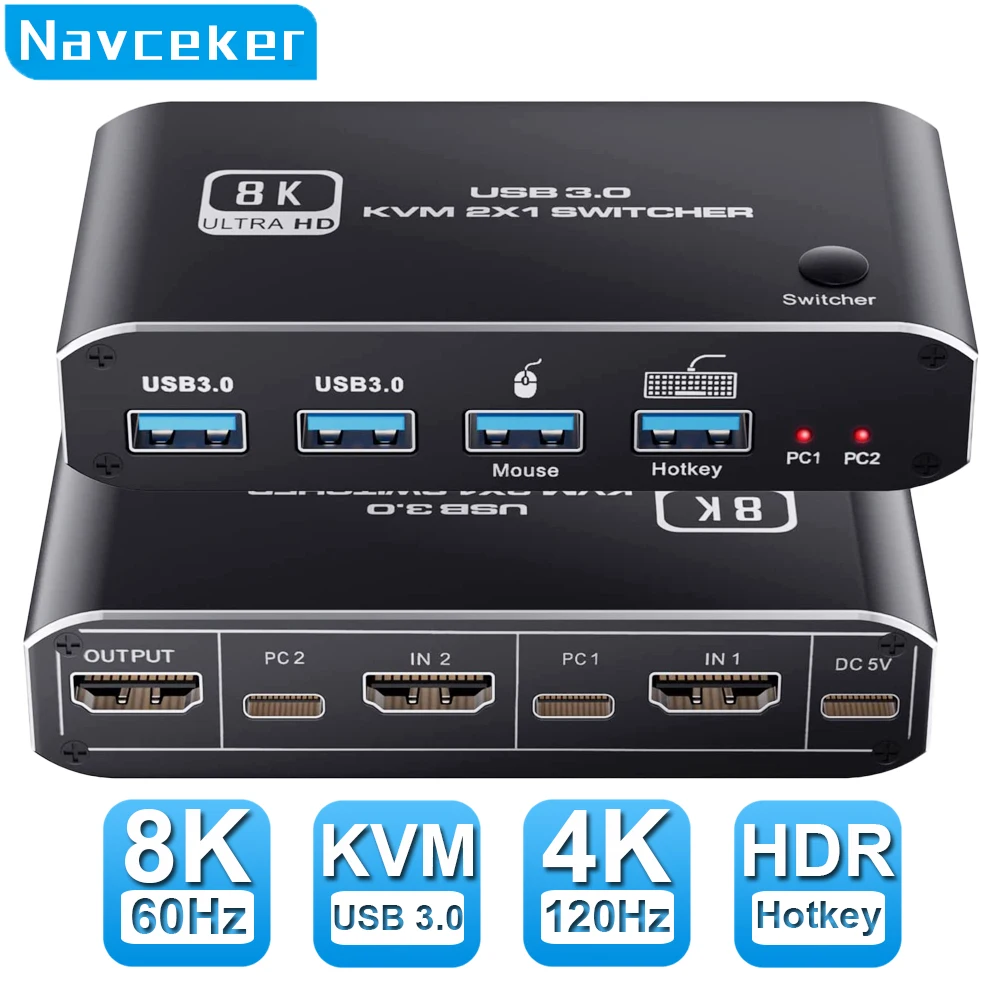 Conmutador KVM HDMI 2.1 4K 120Hz – 2 PC a 1 Monitor