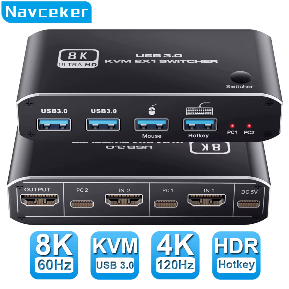 Conmutador KVM HDMI 2.1 4K 120Hz – 2 PC a 1 Monitor