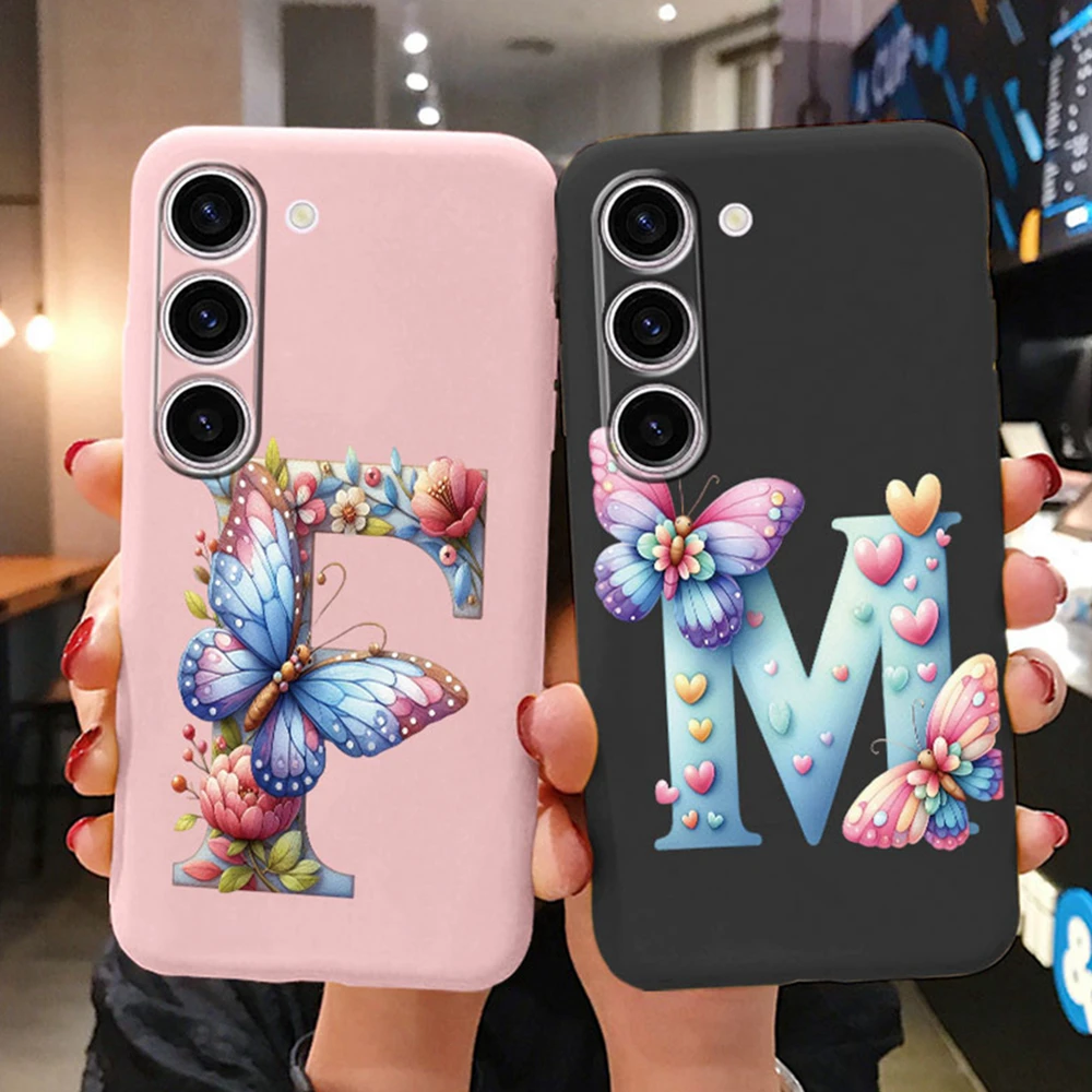 Para Samsung Galaxy S24 Ultra colorido letra mariposa funda de teléfono mujeres cubierta a prueba de golpes amor flor samsang s24 plus S25