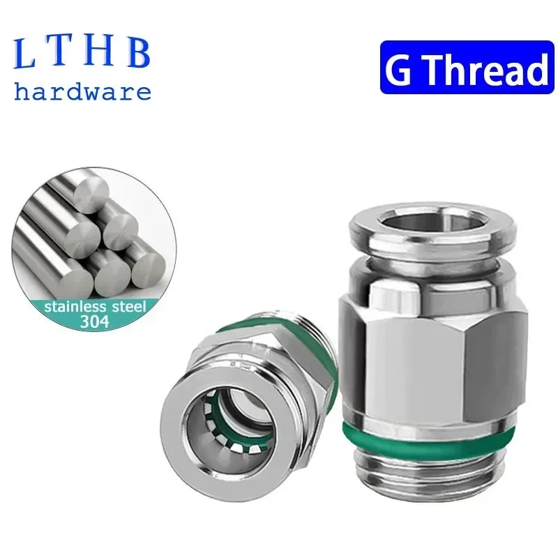 Conector de PC de rosca G, accesorio para manguera de aire G1/8 1/4 3/8 1/2, junta de tubo de rosca macho de 8mm, acoplamiento rápido neumático de acero inoxidable 304 - imagen 2