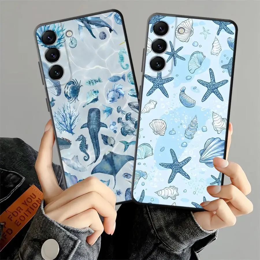 Funda de teléfono suave negra con dibujos de estrellas de mar y océano para Honor 70 X5b Magic5Lite X6 X7 200 400 Lite X8 8X 90 X9a