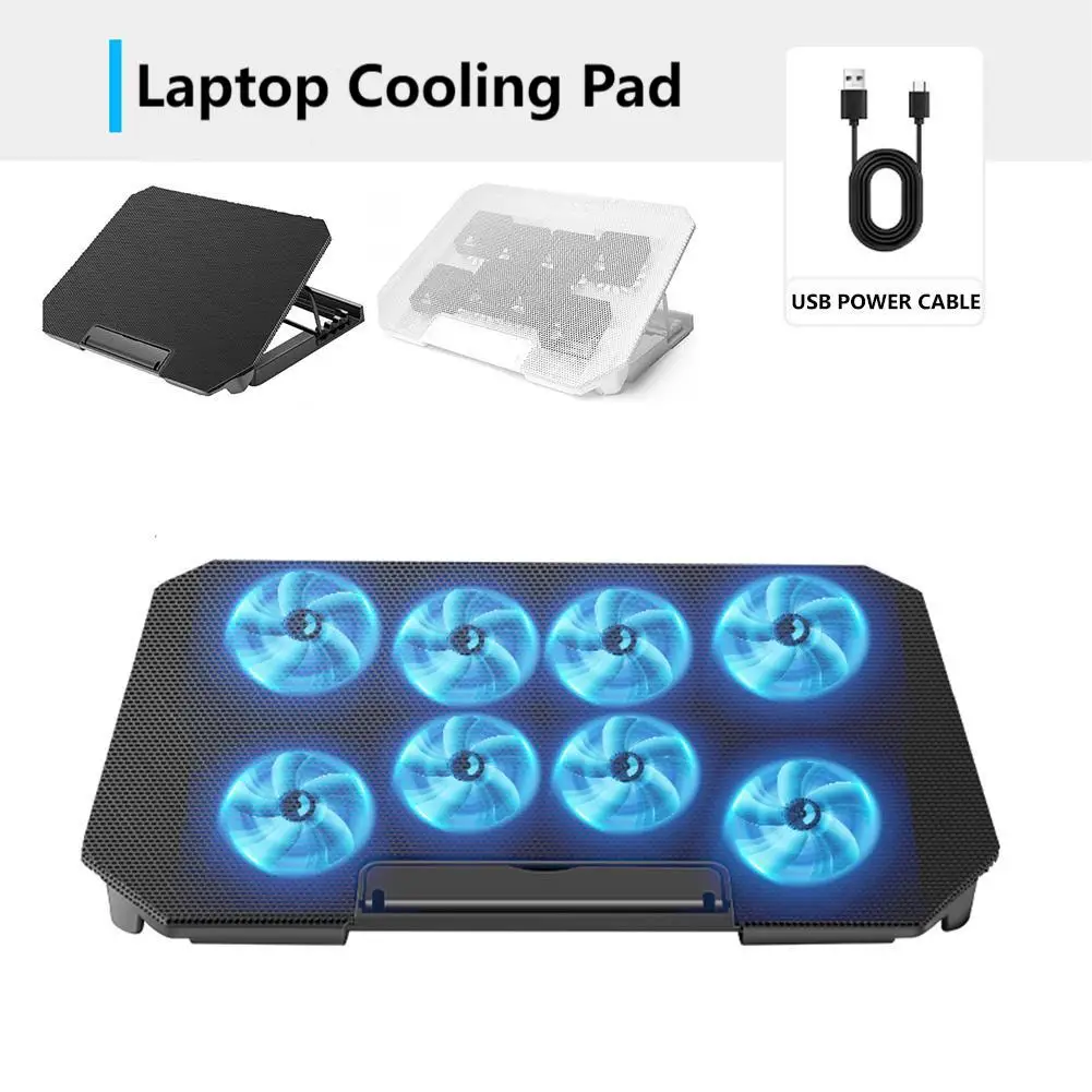 Enfriador de ordenador portátil para juegos de 16 pulgadas con 8 ventiladores silenciosos, soporte para Notebook, puerto USB Dual, almohadilla de refrigeración plegable para Notebook/teléfonos/MESA