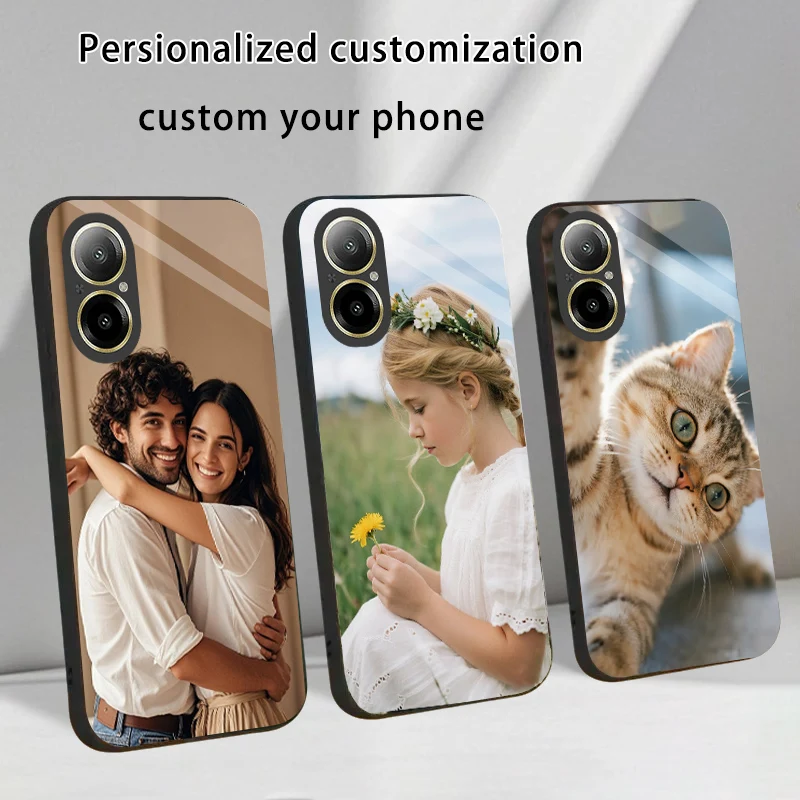 Funda de vidrio templado personalizada para OPPO Realme C75 4G C67 C65 C63 C61 C55 C35 C33 C31 C30 C25s C11 C20 DIY cubierta de imagen personalizada