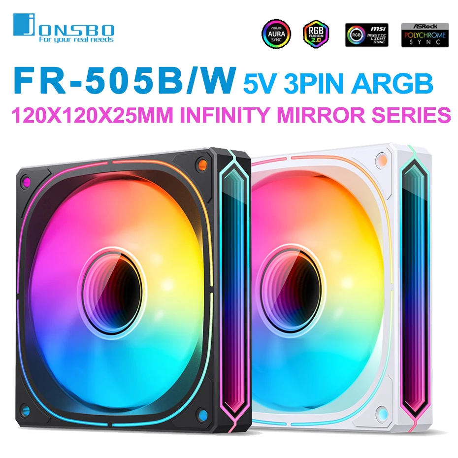 JONSBO FR-505B Blanco/Negro 120mm ventilador con cubierta 5V 3PIN ARGB Infinity Mirror Series 4PIN PWM ventilador enfriador de CPU silencioso inverso - imagen 2